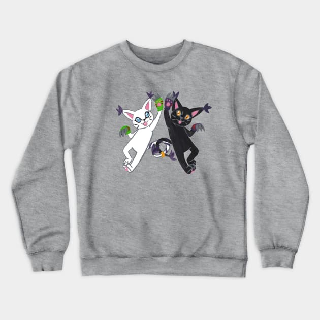 Twin Tails - Gatomon & BlackGatomon Crewneck Sweatshirt by tonguetiedartist